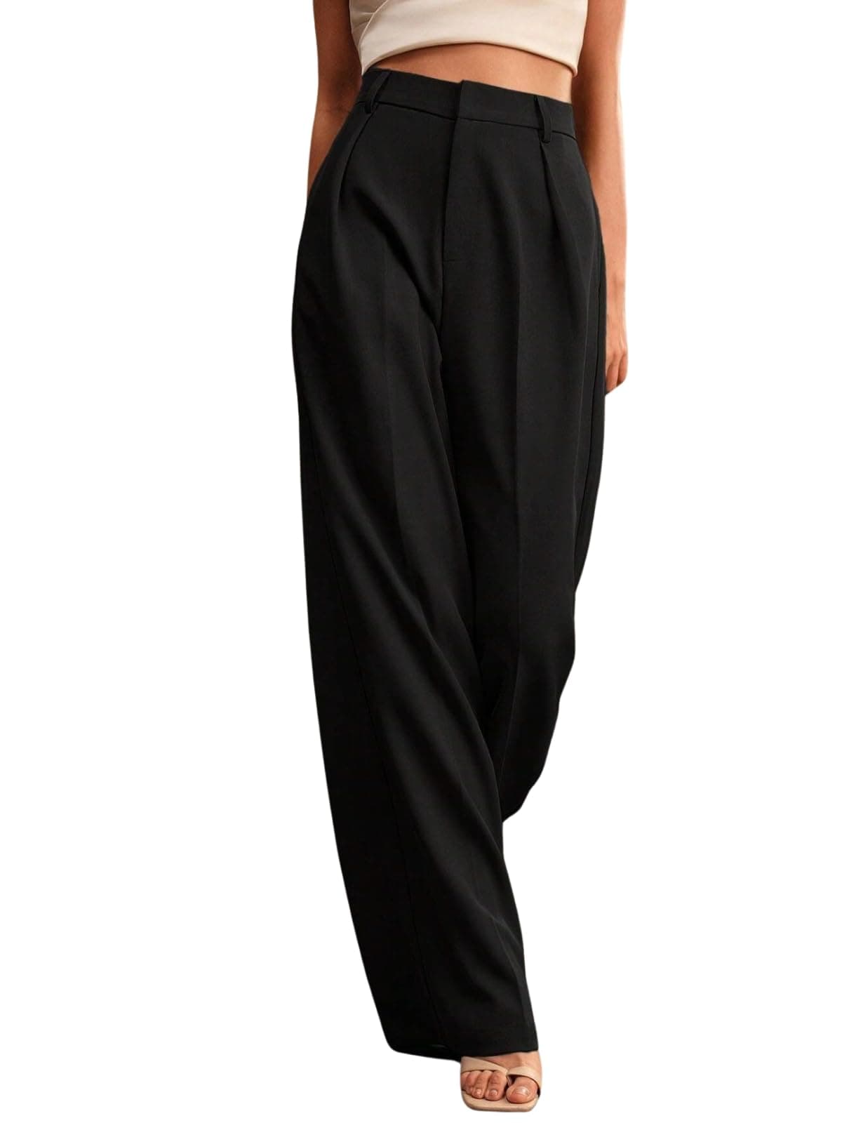 GRECIILOOKS High Waist Trousers for Women – Flared Korean Style Formal Pants | Elegant Workwear for Office, College & Events Black