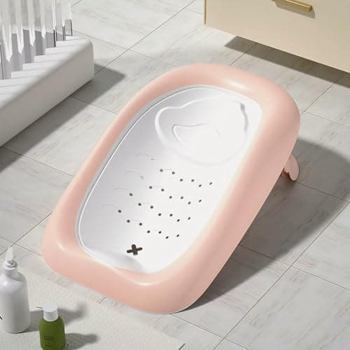 MomNess Baby Bather and Bath Chair for Newborns & Infants 0-10 Months, Foldable & Adjustable, Anti-Skid Base, Washable Soft Mesh Seat, Perfect New Born Baby Products, Baby bath seat, Baby Essentials, Ideal Baby Shower Gifts, Toys (MNBS2 PINK)