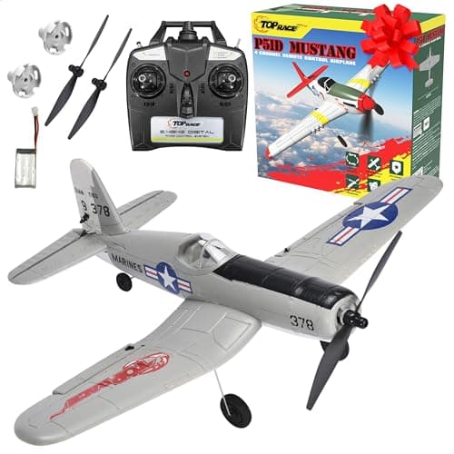Top Race Remote Control Airplane Ready to Fly 4 Channel RC Plane for Adults Advanced Foam Construction Remote Controlled War Cessna P51 Mustang Upgraded with Propeller Saver 43x157x118