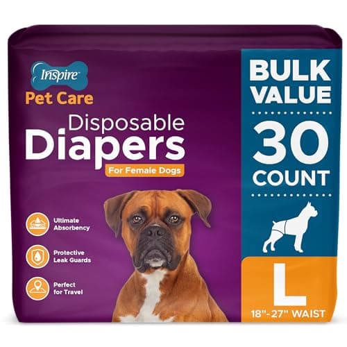 Inspire Pet Care Dog Diapers Female Dogs | Bulk Value Doggie Incontinence, Accidents, for Heat, Pee or Period and Housebreaking (Large (30 Count))