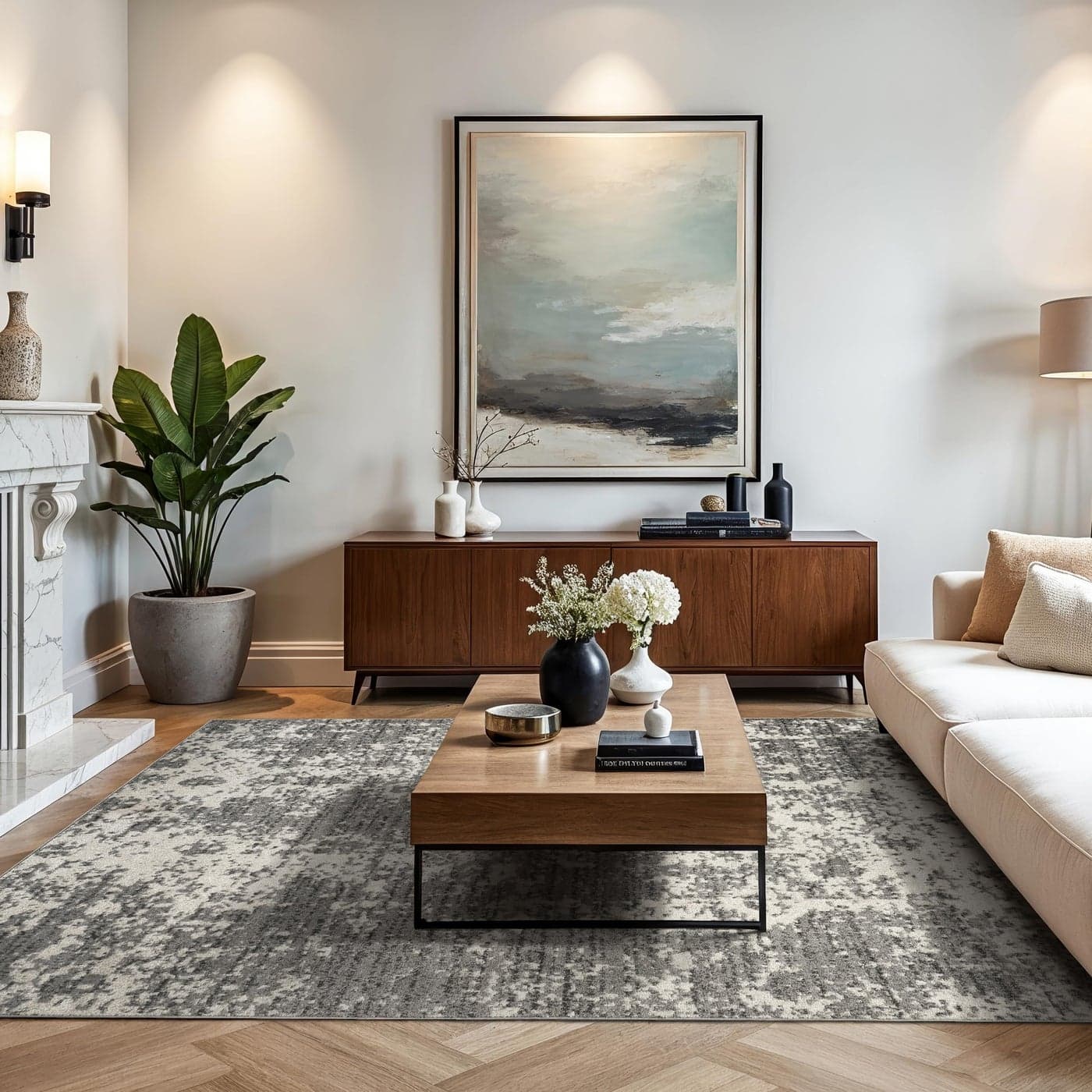 nuLOOM Deedra Modern Abstract Area Rug 5 Square Area Rug ModernContemporary GreyIvory Rugs for Living Room Bedroom Dining Room Kitchen