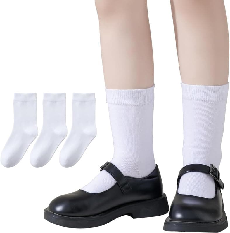 KETKAR Boys & Girls White Calf Length Solid School Socks (Pack of 3 Pairs), 6-7 Years
