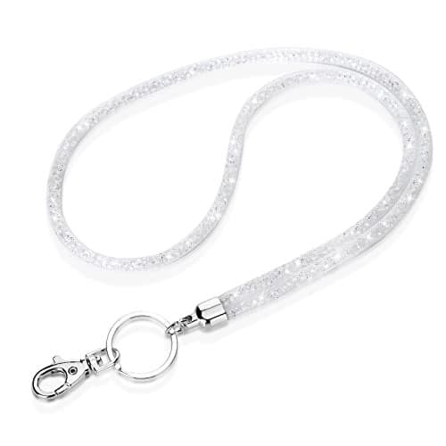 Soleebee Bling Crystal Lanyard, 31.5'' Office Neck Strap with Metal Clasp & Keyring, Rhinestones Lanyard Keychain for Women, ID Card, Keys Strap (White)