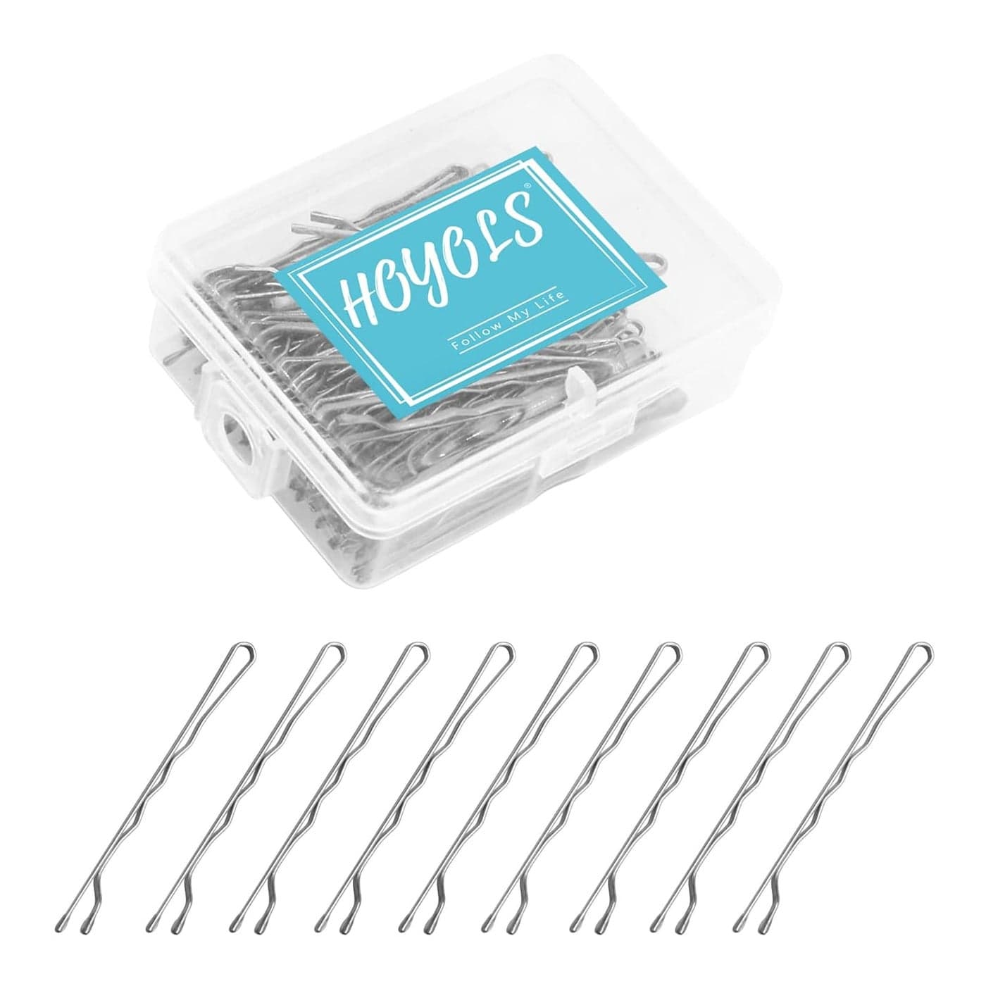 Hoyols Silver Gray Crimped Grip Hair Pins, Secure Hold Wavy Slide Proof Hair Bobby Pins Holder for Girls, Women Decorative 100 Count, 2 inch