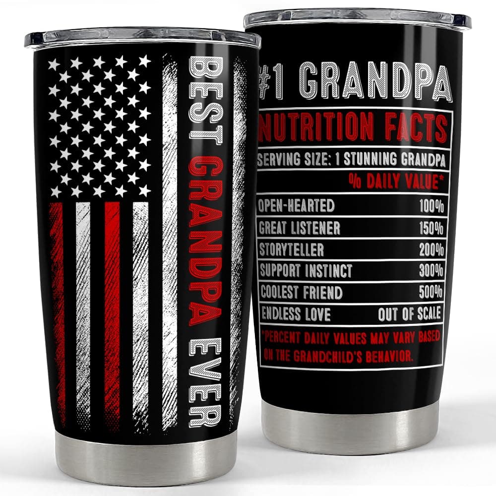 SANDJEST Grandpa Tumbler 20oz Best Grandpa Ever Gifts Stainless Steel Insulated Tumblers Coffee Travel Mug Cup Granddad Gifts for Men Birthday Christmas Gift for Grandpas Grandfather Papa Grandad