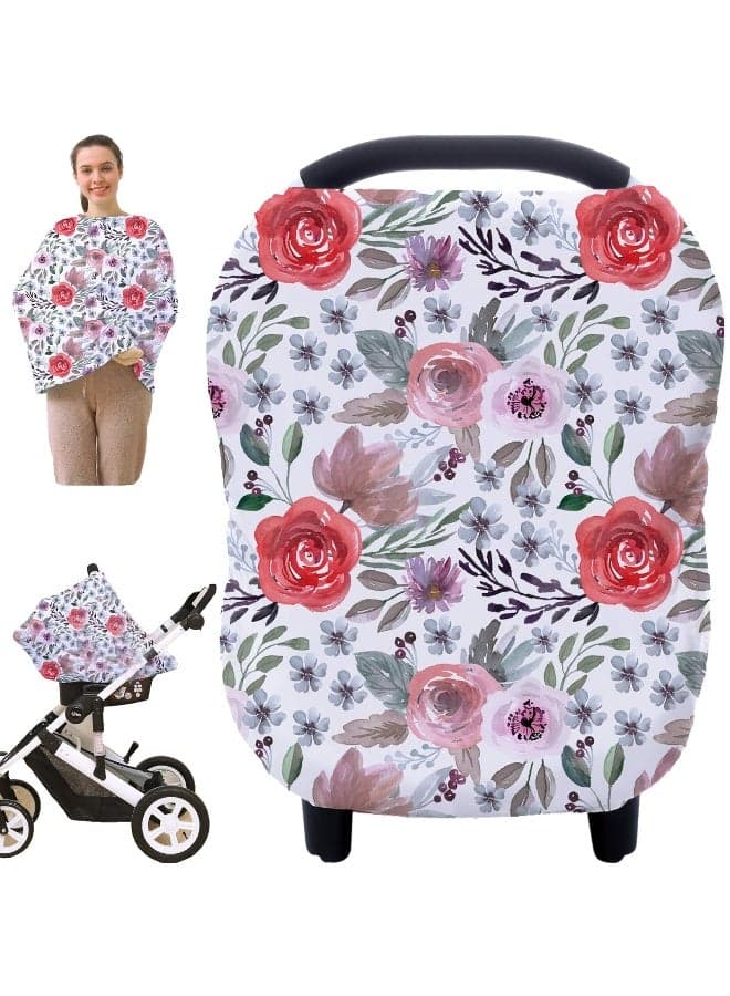Multi-use Canopy Breastfeeding Cover - Car Seat Canopy for Babies, Stretchy Carseat Cover, Boys and Girls Shower Gift (Purple Flower)