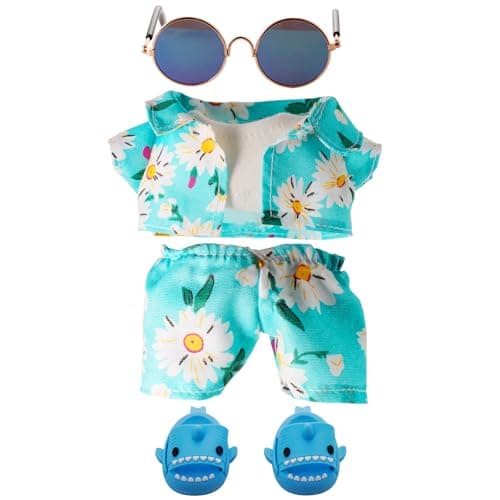 Vacation Style Clothes for 17cm Doll Accessories for 17cm Dolls Fashion Casual Stylish 5 PCS Set Glasses Shoes Clothes Set No Doll Blue