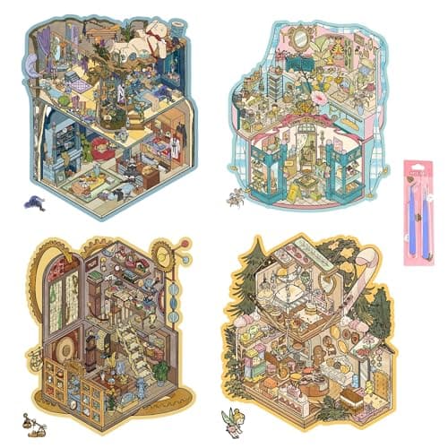 Large 3D Sticker Scene Sticker Therapy for Adults and Kids 4 Sets DIY 3D House Stickers Featuring Four Vintage Fantasy Realms