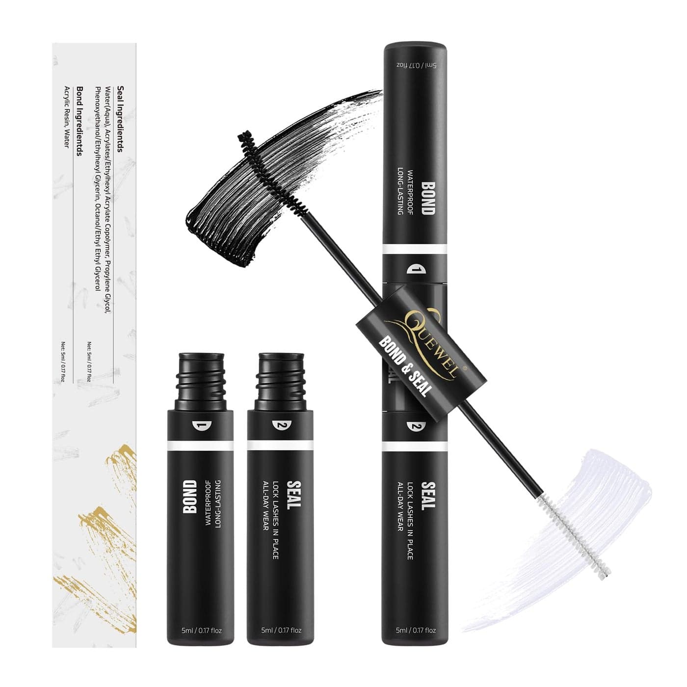 QUEWEL Lash Clusters Bond And Seal Black Cluster Lashes Glue For DIY Eyelash Extensions Strong HoldWaterproof Eyelash Clusters Glue Gentle Lashes Glue