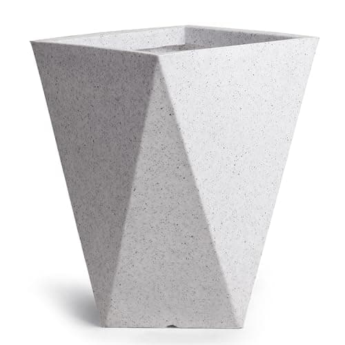 BonKaso 12 Inch Diamond Square Planter Pot (18x18x28cm) | White, Durable & Lightweight Polymer Tower Gamla for Indoor & Outdoor Plants | Modern Flower Pot for Living Room, Office & Home Decor