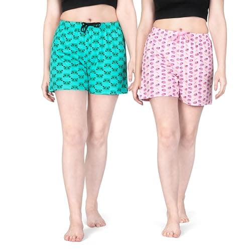 Real Basics Women's Regular Shorts (RB-W-Shorts-S-P2-S1(Panda+Sberry)_Multi-Coloured_S)