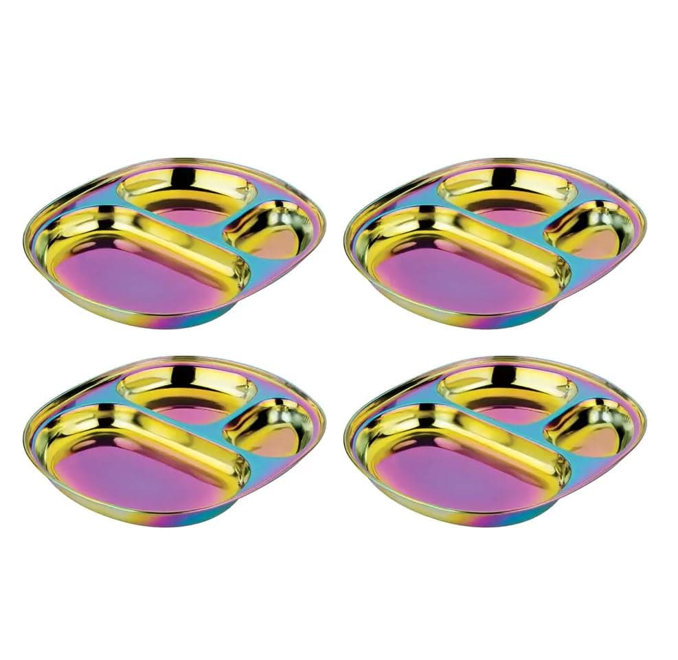 Ahimsa Stainless Steel Plates for Kids Divided Plates for Toddlers Pediatrician Designed Non Toxic Toddler Plate BPA Free Dishwasher Safe Rainbow Set of 4
