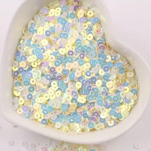 INDIKONB Sequins Round Shape 4mm | Sitara Sequins with Holes for Embroidery, Crafts & Scrapbooking | Decorative Sequins for Embroidery Work, Craft Projects, DIY Scrapbooking & Accessories | Pack of 100 gms (3000 pcs) (White)