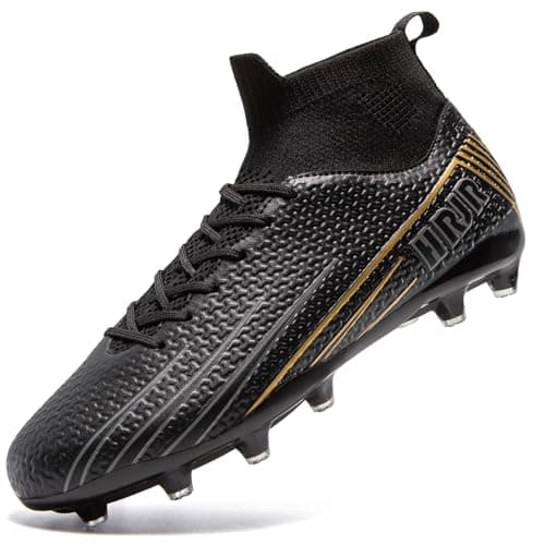HRJR Mens Soccer Cleats Football Cleats for UnisexAdult HighTop Spikes Shoes for Youth Lightweight Professional Training Turf Outdoor Athletic Sneaker Big Boys Black 10