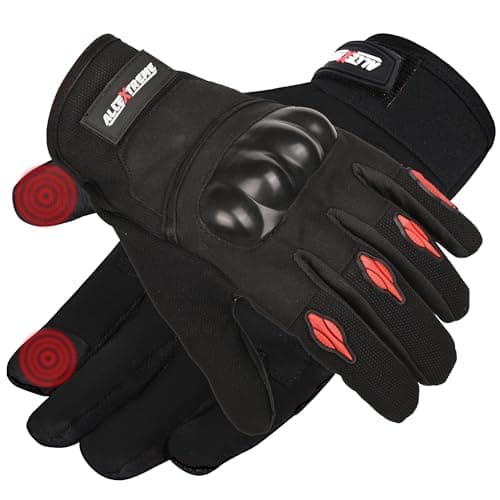 Allextreme Full Finger Bike Riding Gloves Abrasion Resistant Suede Breathable Mesh Screen Touch Strong Knuckle Protective Shells Glove for Cycling Motorcycle Climbing Hiking (M, Black)