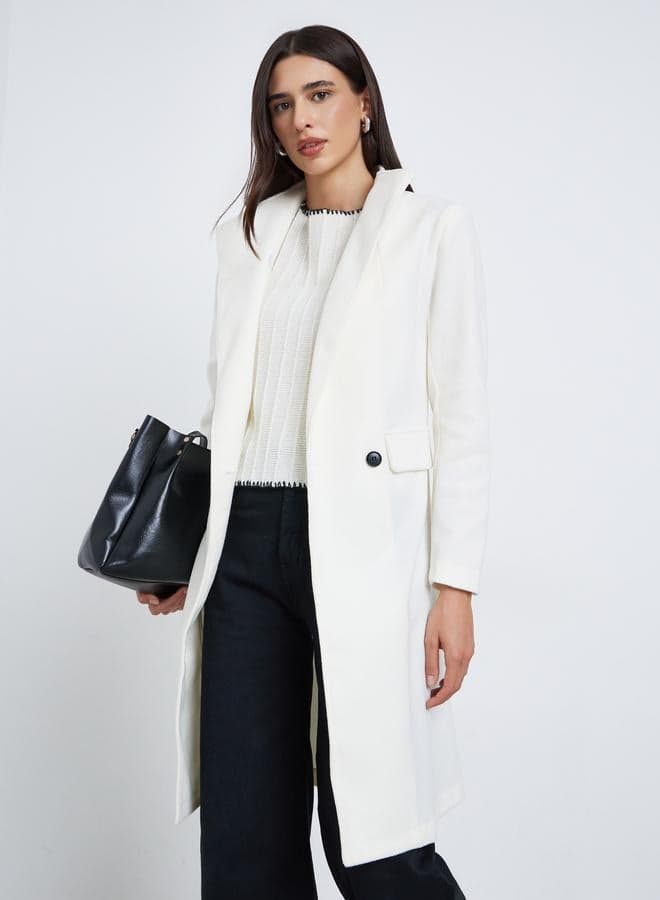 Regular Fit Double Breasted Belted Wool Like Coat — M