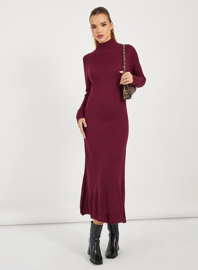 Turtle Neck Knitted Sweater Maxi Dress
