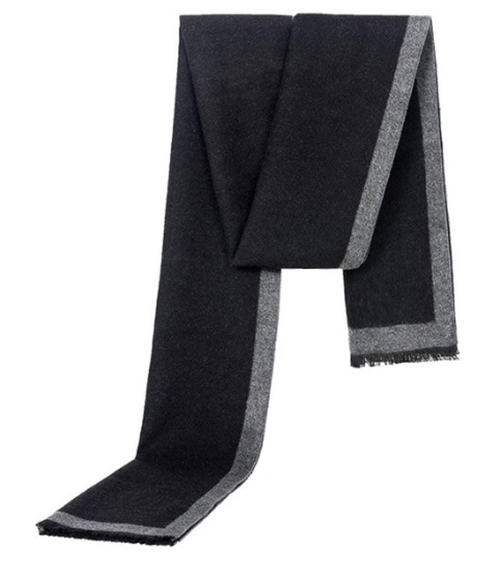 Alexvyan Fashions 1 Pcs Winter Double Sided Stylish Business Casual Scarves Mufflers Scarf Cum Stoles Woolen Men and Women's Soft And Warm (Black with Grey Border)