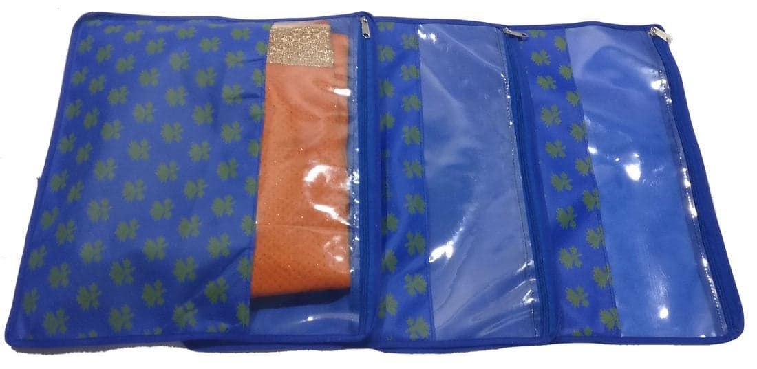 PrettyKrafts Saree Cover Set of 3 Designer Prints with Transparent Window_Blue