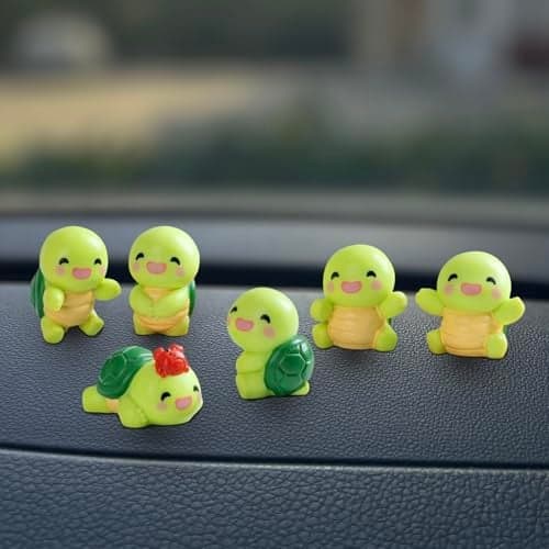 YOYLMAL Set of 6 Mini Resin Tortoise Cute Car Accessories Funny Cartoon Turtles Rear Car View Mirror Dashboard Decorations Kawaii Car Interior Ornaments Gift