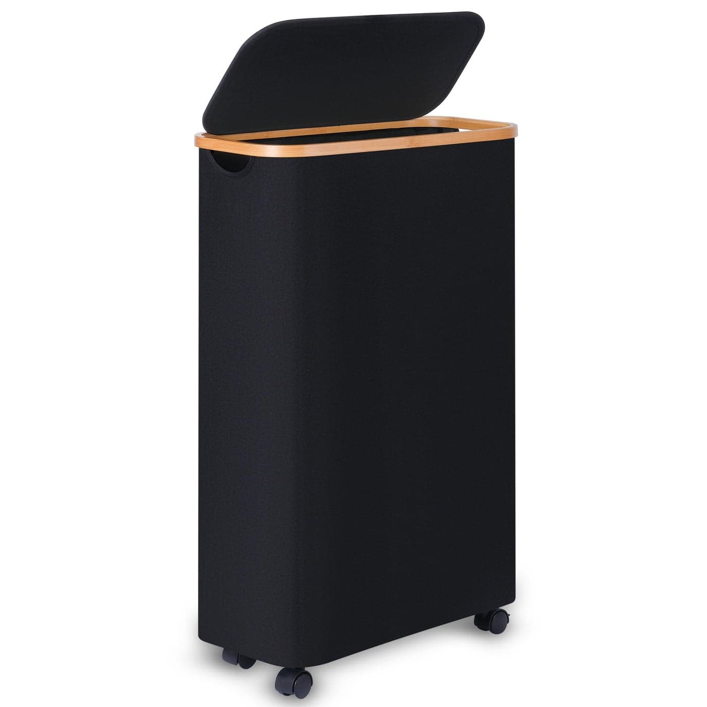 Merkisa Slim Laundry Basket with WheelsNarrow Hampers for LaundryFreestanding Laundry Hamper with LidBamboo HandlesCollapsible Waterproof Tall Cloth Hamper for Dorm Family60L Black