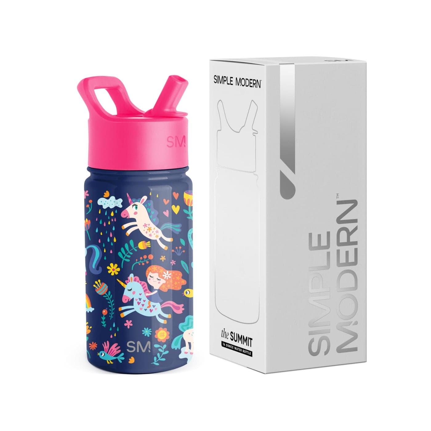 Simple Modern Kids Summit Water Bottle with Straw Lid 14oz Stainless Steel Cup Insulated Tumbler Tumbler for Girls School Unicorn Rainbows