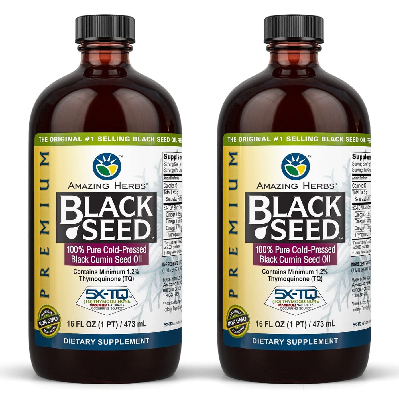 Amazing Herbs Premium Black Seed Oil Gluten Free Non GMO Cold Pressed Nigella Sativa Aids in Digestive Health Immune Support Brain Function 16 Fl Oz Pack of 2