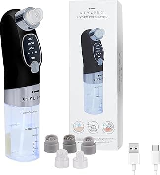 STYLPRO Hydro EXFOLIATOR Wireless Rechargeable Deep Pore Cleanser with Vacuum and Hydration Removes Dead Skin Clears Pores Boosts Hydration Removes Excess Oils and Makeup Residue