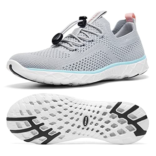 KOLILI Arch Support Aqua Water Shoes Aerobics Quick Drying Sport Watershoes Slip on Tennis Sneaker for Walking Drain Sole Watershoes for Summing Beach Travel Lt GrayAqua 85