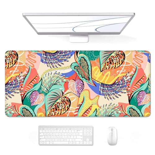 Auhoahsil Desk Mouse Pad, Large Gaming Mousepad, XXL Desk Pad, Extended Long Superior Micro-Weave Cloth Non-Slip Rubber Big Computer Mouse Mat for Gamer, Office & Home, 35" x 15", Tropical Leaves