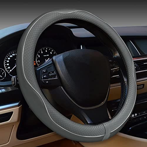 Car Steering Wheel Cover AntiSlip Safety Soft Breathable Heavy Duty Thick Full Surround Sports Style Gray