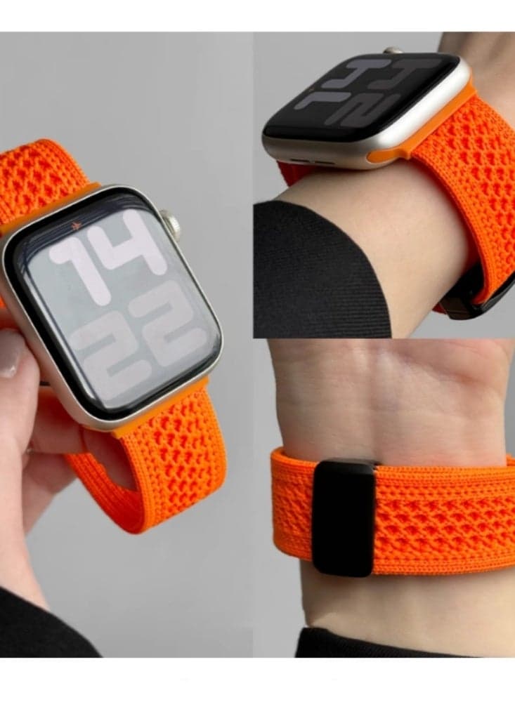 Breathable Knitted Nylon Knitted Magnetic Buckle Strap IWatch Sport Strap Orange Suitable for iWatch 7/8/9 45mm