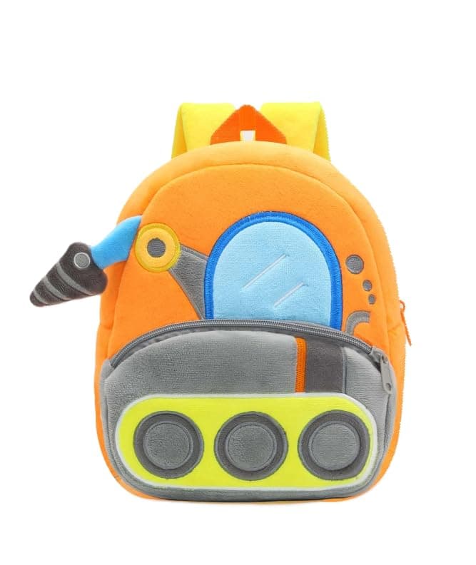 blue tree School Bag for Cute Kids for (1-6 Years), Preschool Soft Plush Pink Drill Truck for Toddlers, Embroidery Mini Cartoon Backpack for Baby Boys