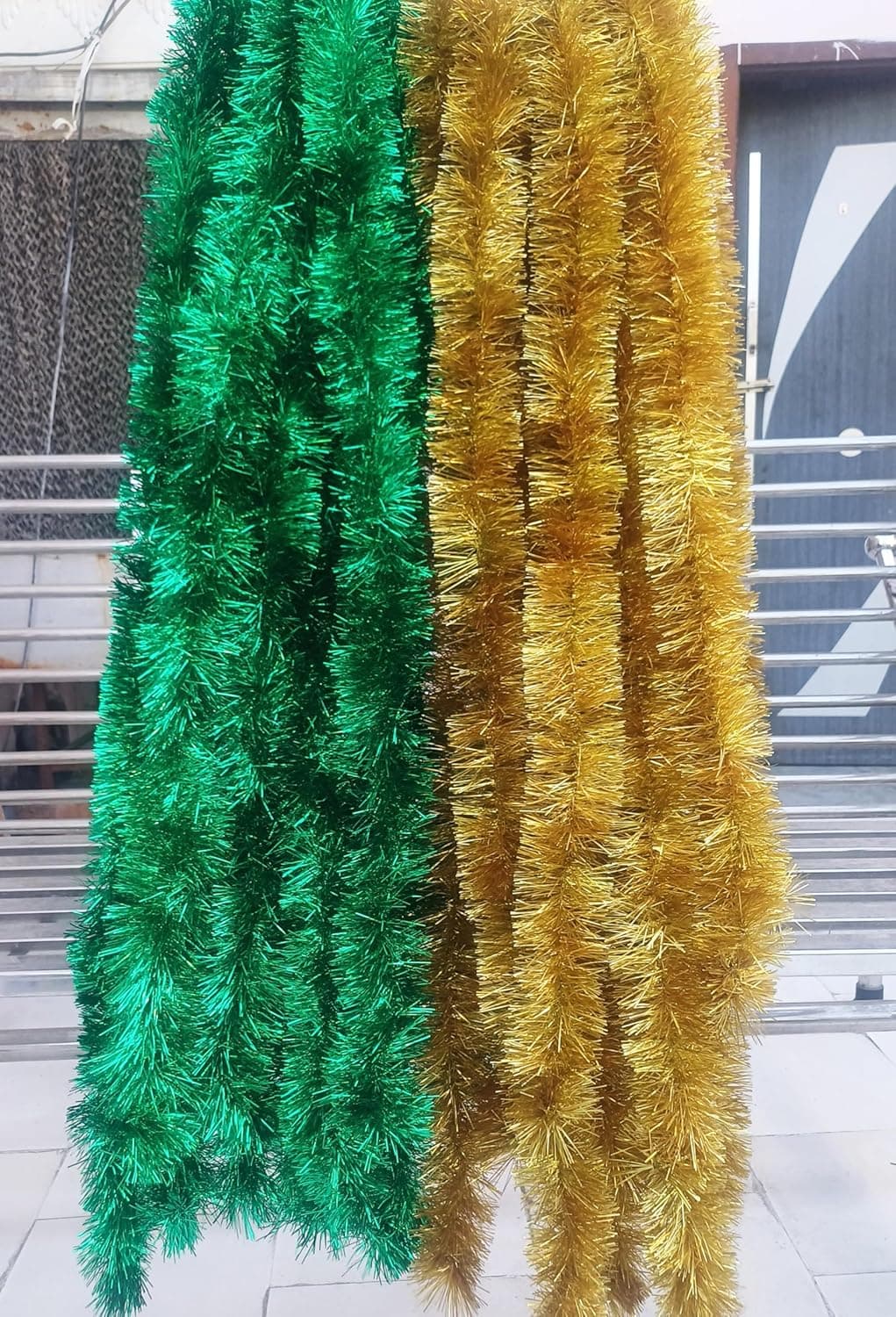 Forty Wings 12 Pcs Shiny Golden Green Tinsel Christmas Garlands Strings Streamers Christmas Decoration Item Christmas Xmas Decoration Ornaments Garland Wreath Decoration Christmas New Year Decoration
