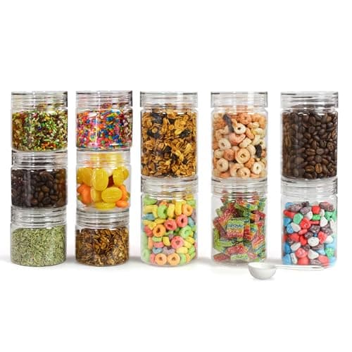 PEARLPET Plastic Tiffany Container Set For Kitchen Storage Set With Spoons, ((200Ml-6Pcs),(300Ml-6Pcs) Set Of 12) -Transparent