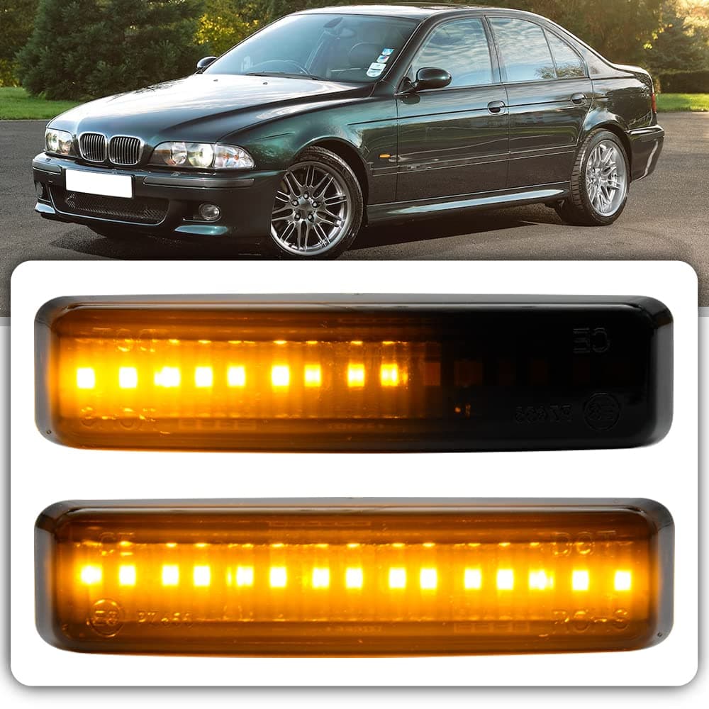 Smoked Lens LED Dynamic Side Marker Trun Signal Lights Assembly for BMW M5 E39 5 Series E39 525i 528i 530i 540i SedanTouring 19982003 Turn Signal Blinker Lights Side Indicator Lamps