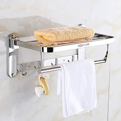 FORTUNE Lavish 1.5 feet Stainless Steel Folding Towel Rack | Towel Stand | Towel Hanger | Towel Holder | Rack Shelf | Bathroom Accessories-(Round) (18 INCH)