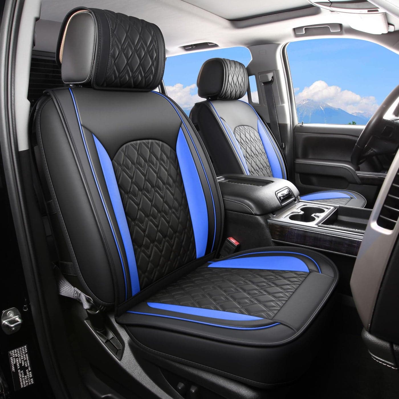 JOJOBAY Chevy Silverado Seat CoversLeather Seat Covers for GMC SierraCustom Fit 20072026 1500 2500HD 3500HD Crew Double Extended Regular CabLT LZT RST Trail BossFront PairBlack Blue
