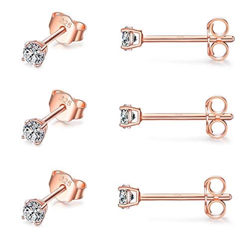 EPIRORA Sterling Silver Stud Earrings for Women Men- 3 Pairs 3mm Tiny Ball Stud Earrings Round CZ Earrings Pearl Earrings Set Cartilage Small Tragus Earrings