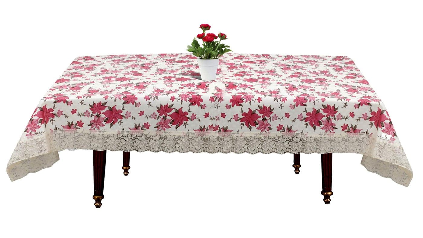 Kuber Industries Table cloth|Center Table cover|Round Table Cover|Table Cover 4 Seater|(Pink & White)