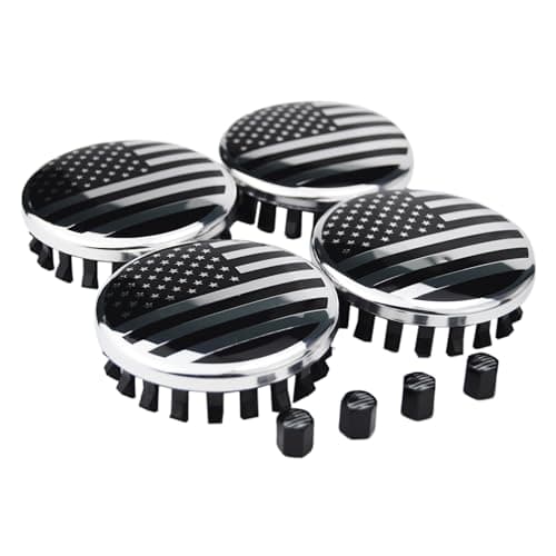 (Set of 4) for Chevrolet 3 1/4 inches=83mm Black American USA Flag Wheel Center Caps Covers HubCap fit Most 18"&20"&22" Rims for Suburban Silverado Tahoe & GMC Sierra Yukon Denali 22837060 9596403