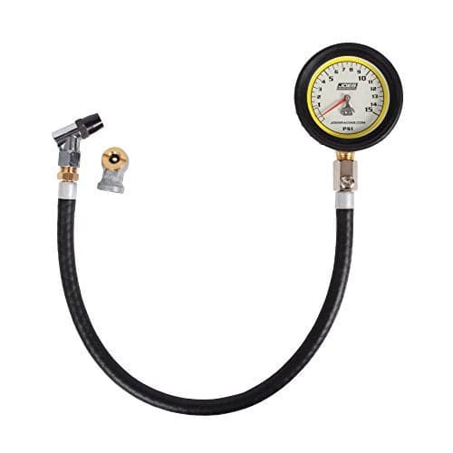 Joes Racing Products Tire Pressure Gauge, Pro Tire, Glow in The Dark, 0-15 psi, Analog, 2-1/2 in Diameter, White Face, 1/2 lb. Increments, Each,32315,Black