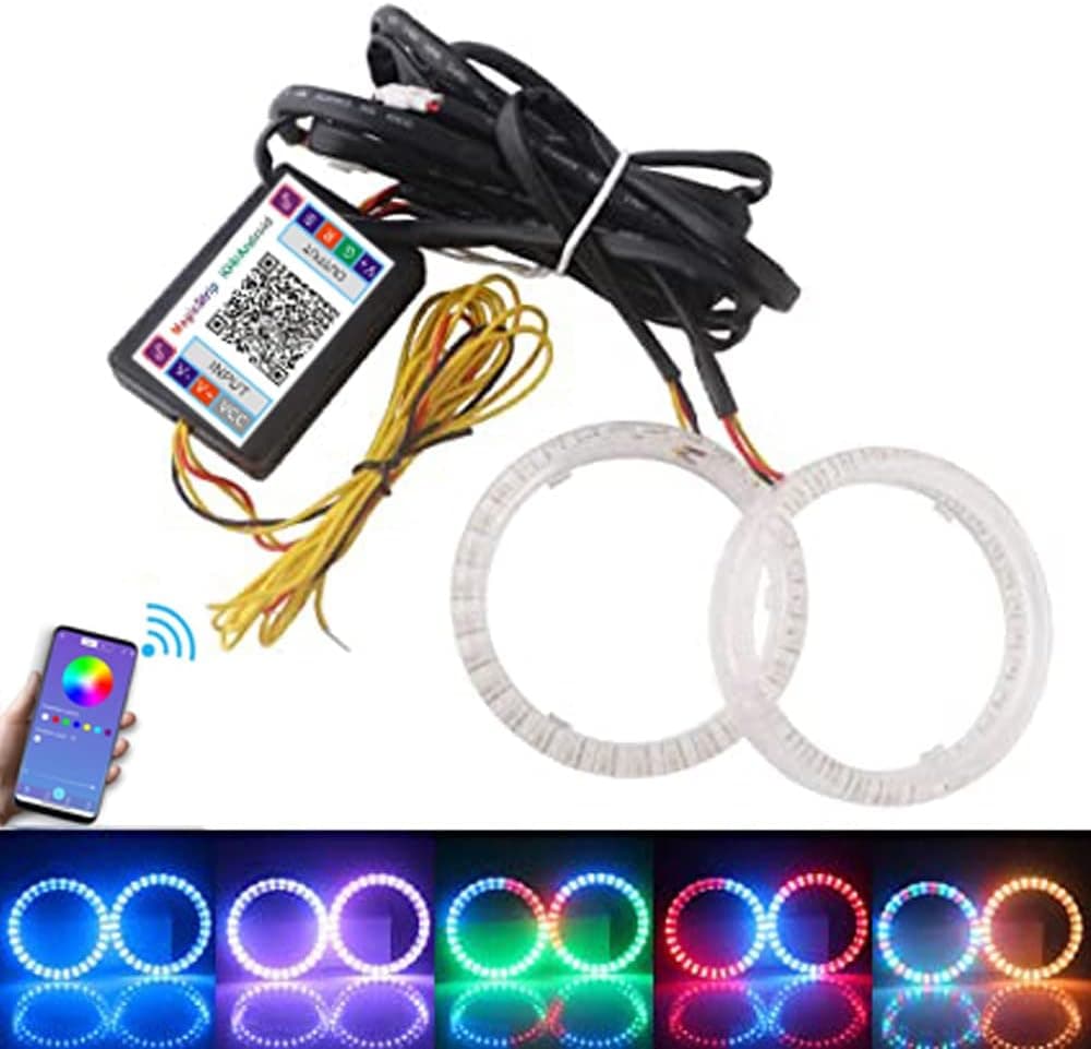 Qasim 1-Pair 80MM 30SMD 3535 LED RGB Angel Eyes Halo Rings for Motorcycle Car DRL Headlight