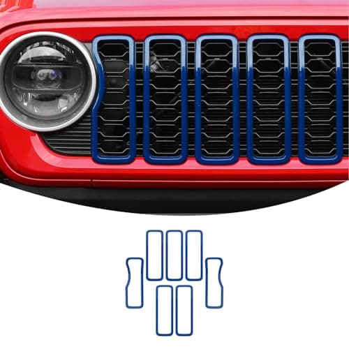 Linskip for 2024-2025 Jeep Wrangler JL 4XE & Gladiator JT Grille Inserts, Meshless Grille Bezel Covers for Jeep Wrangler Sport Rubicon Sahara Willys Mojave Rubicon,Exterior Accessories(Blue)