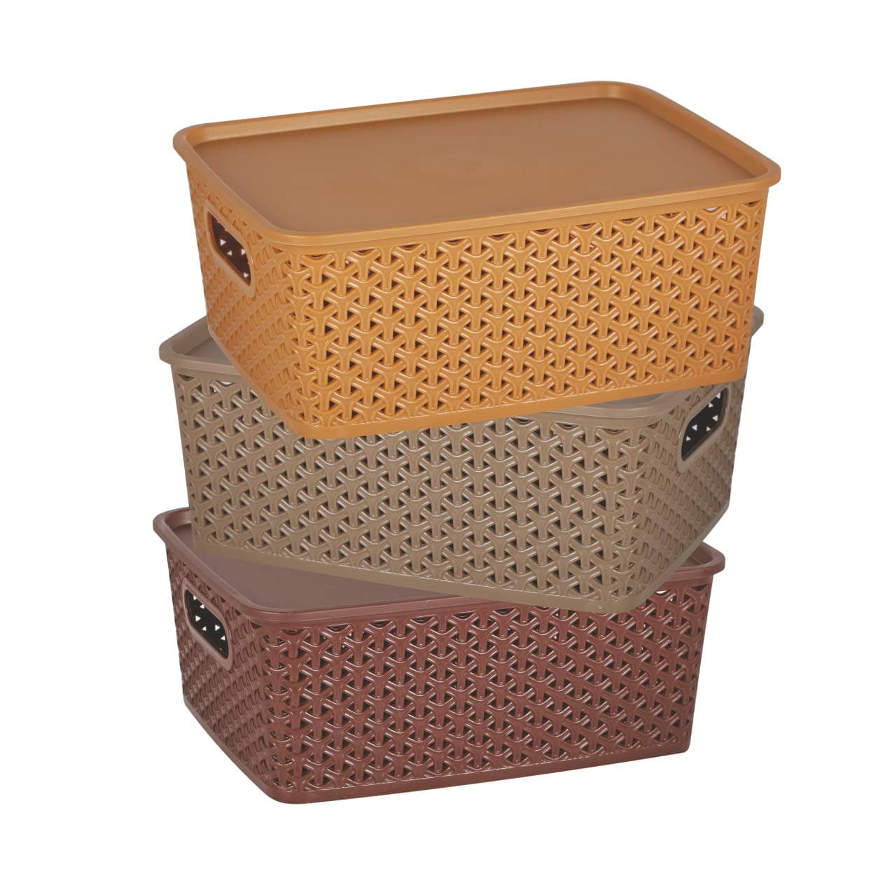 SKI Fashion H3 Multipurpose Storage Basket with Lid Use for Kitchen, Vegetables, Toys, Books, Office, Stationery, Utility, Cosmetics, Accessories, Closet, Wardrobe- 3 Pcs Set Multicolor (Medium)