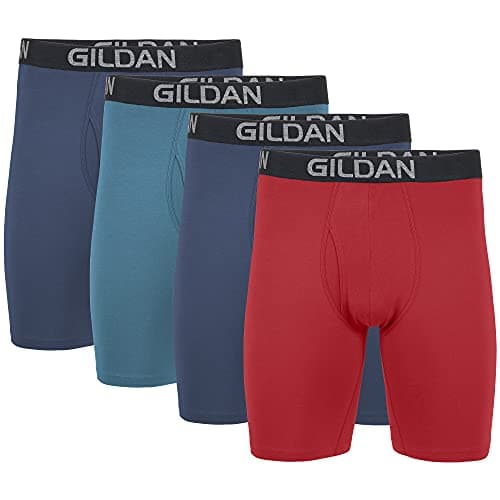 Gildan Men's Underwear Cotton Stretch Boxer Briefs, Multipack, Blue Cove/Hawaiian Blue/Heather Red Mark (4-Pack), Medium