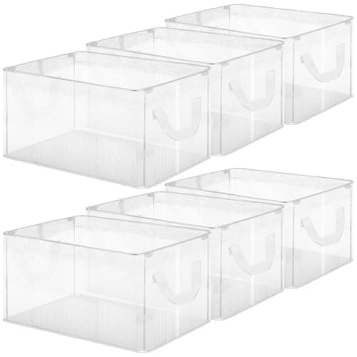 6 Pack Storage Baskets for Shelves, Closet Storage Bins Shelves Decorative Collapsible Baskets with Handles Clear Plastic Closet Organizers for Organizing Shelves Wardrobe Office Clothing Books