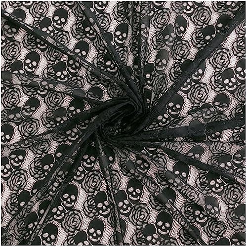 60 Wide 36 Long Lace Fabric 1 Yard Black Skull Pattern NonStretchy Nylon lace Soft Touch for Table Cover DIY Sewing Dress Home Decor Wedding and Party Decoration 60x36 inch Black