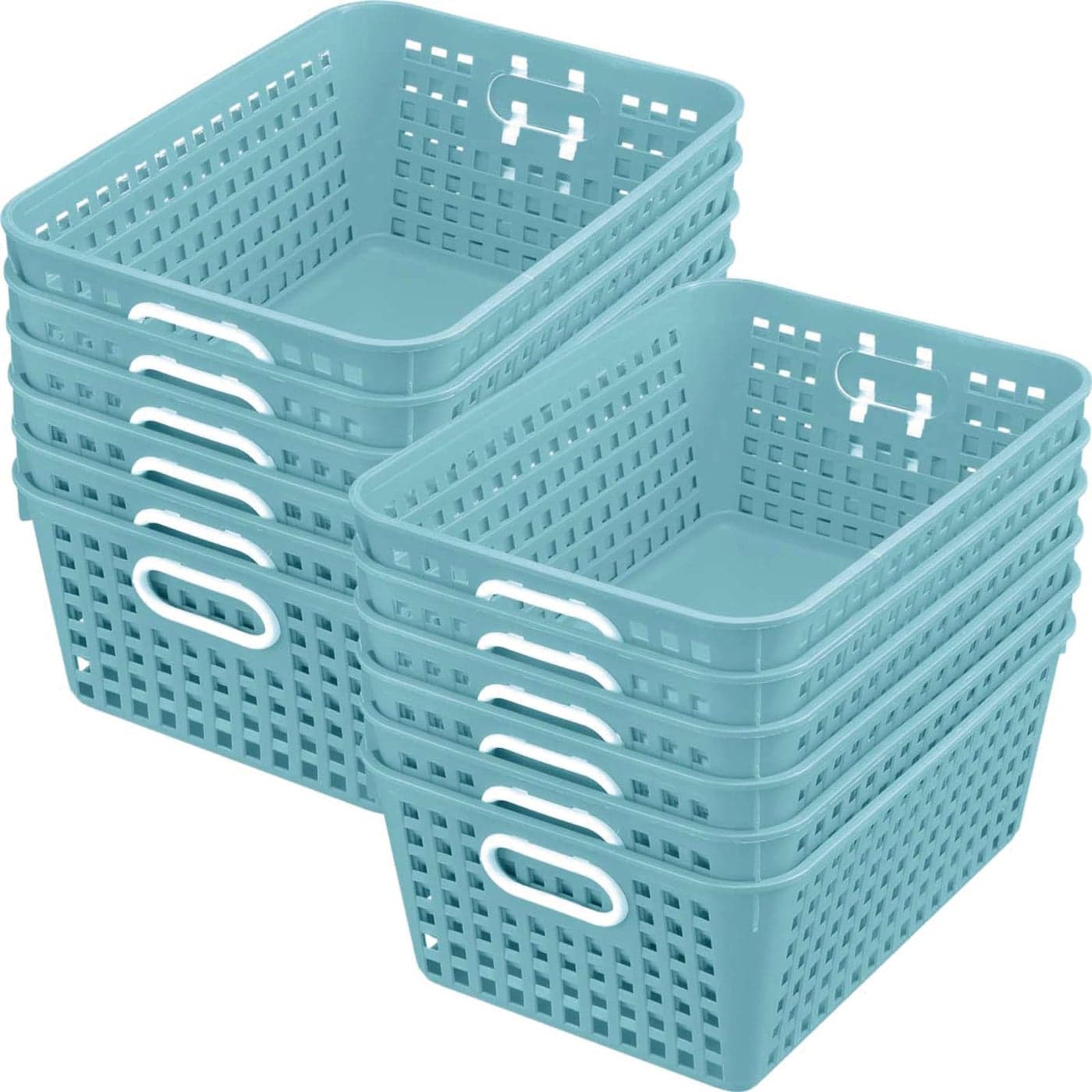 Really Good Stuff 160016WA MultiPurpose Plastic Storage Baskets for Classroom or Home Use Stackable Mesh Plastic Baskets with Grip Handles 13 x 10 Water Set of 12