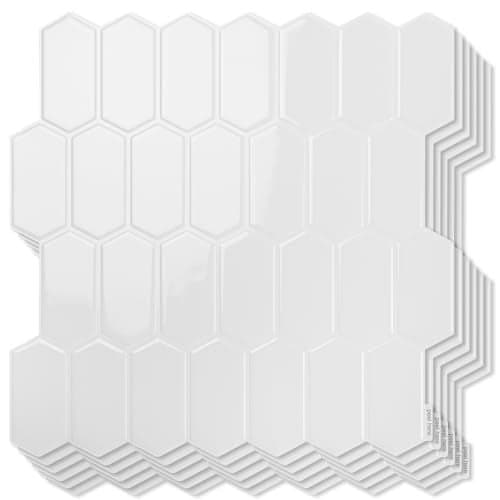 Art3d 10-Sheet Heavy-Duty Peel and Stick Backsplash, Self-Adhesive Vinyl Wall Tiles for Kitchen Countertop Bathroom, White